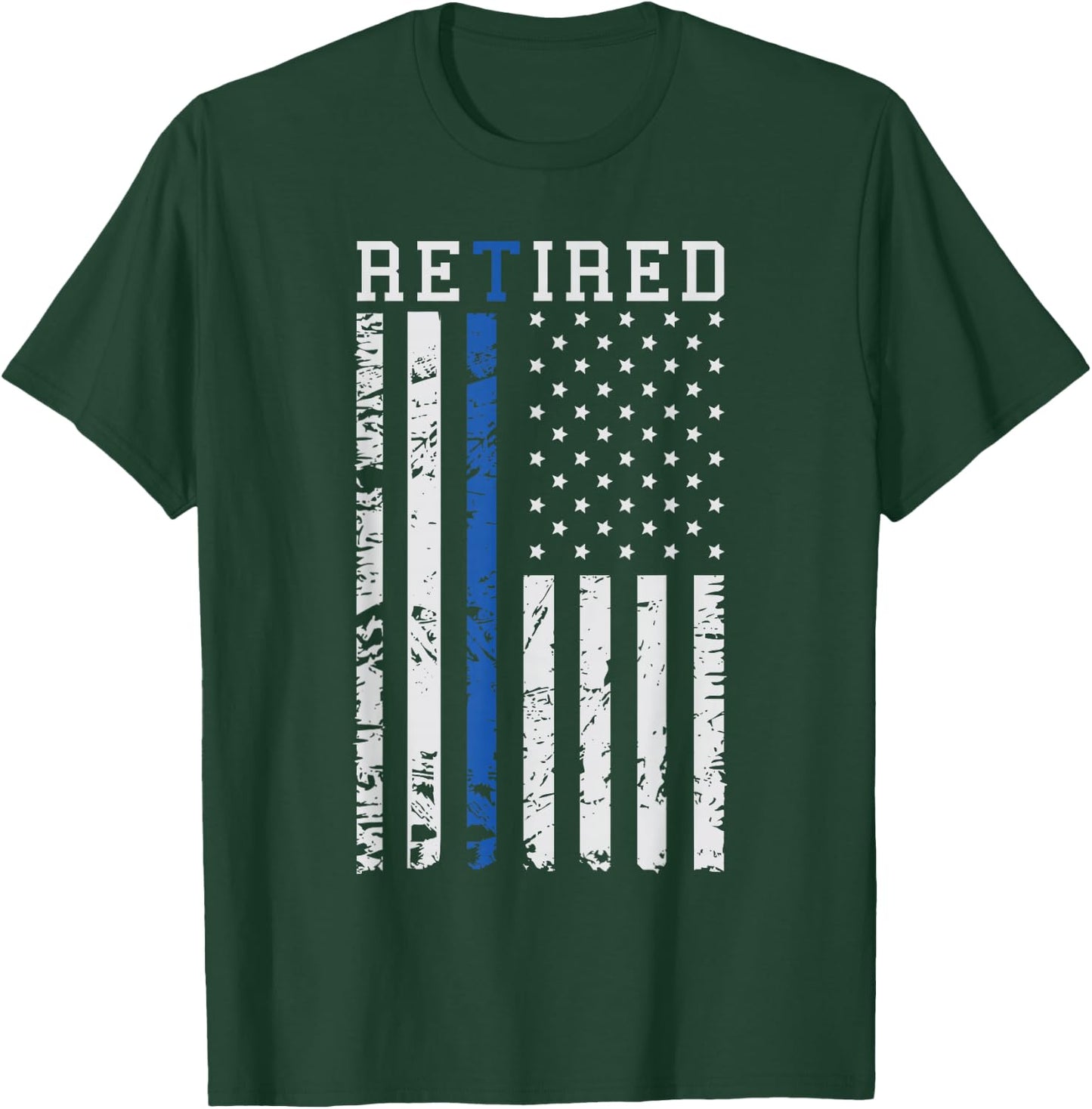 Thin Blue Line American Flag Retired Law Enforcement T-Shirt - T-Shirt | Forest