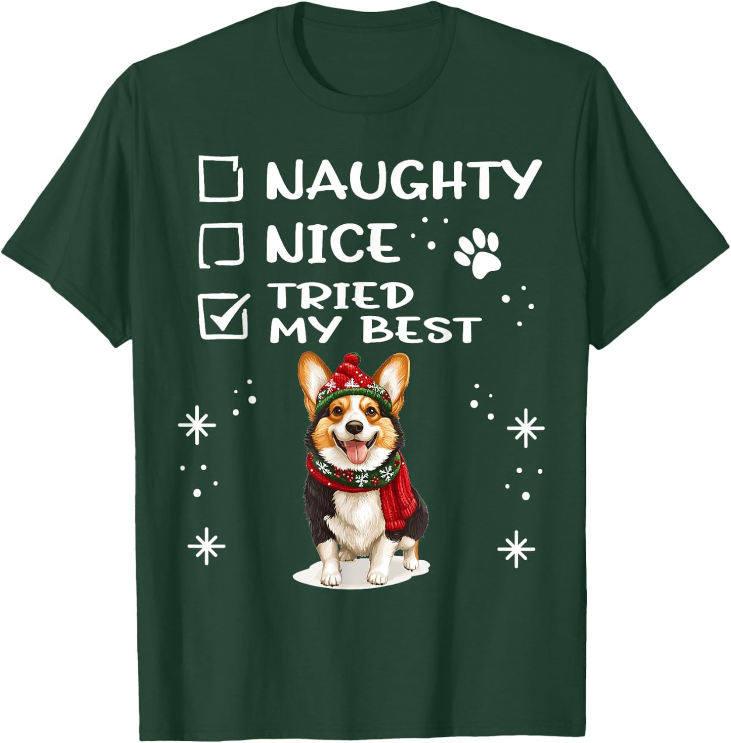 Cardigan Welsh Corgi Christmas Dog Breed Designs -Adults, -Kids , Black, Small, Short Sleeve, Regular Fit, Christmas, Cute, Cartoon, Naughty Nice Tried my Best T-Shirt - T-Shirt | Forest