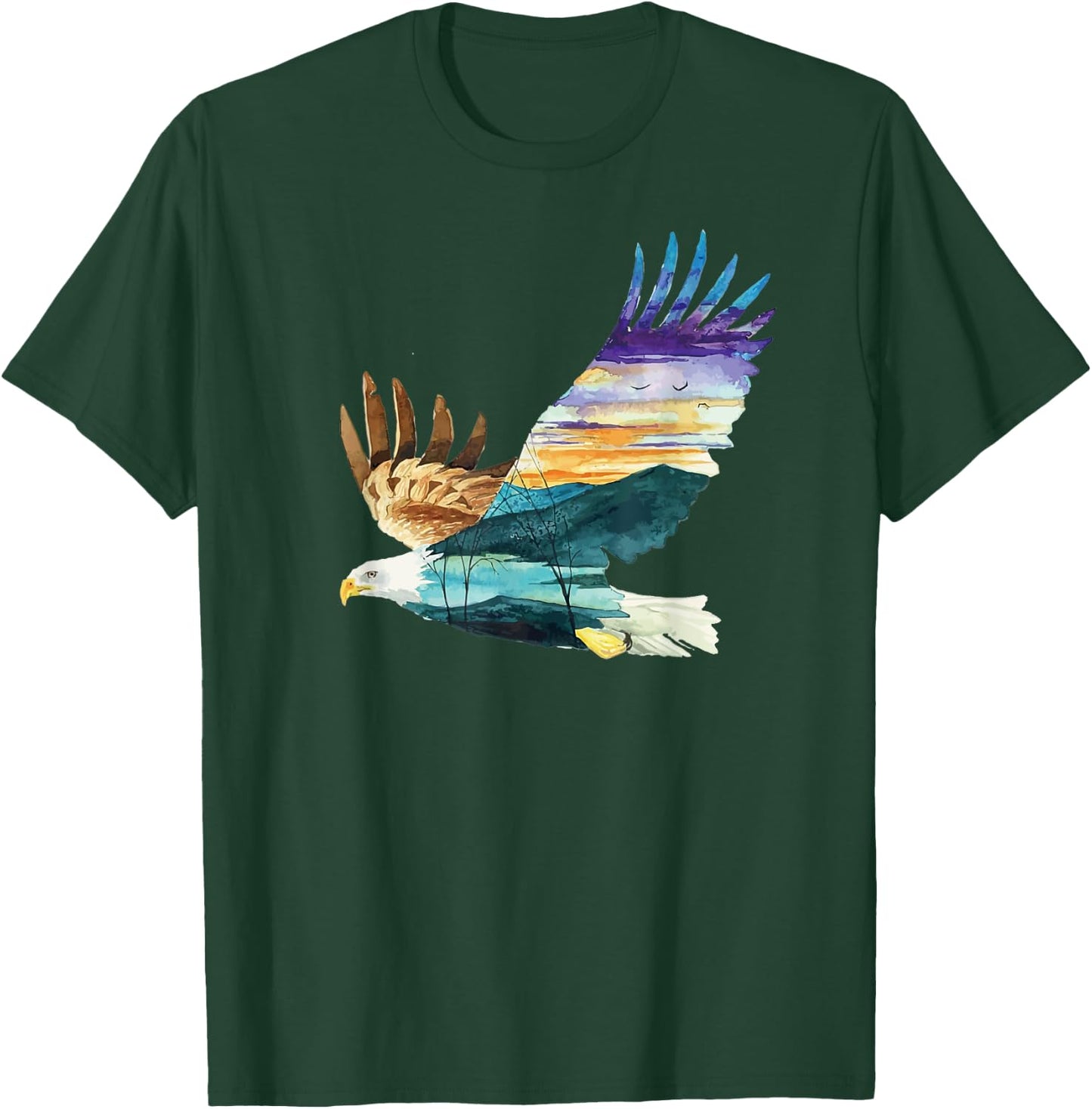 Flying Bald Eagle Mountain Sky Scenary Silhouette T-Shirt - T-Shirt | Forest