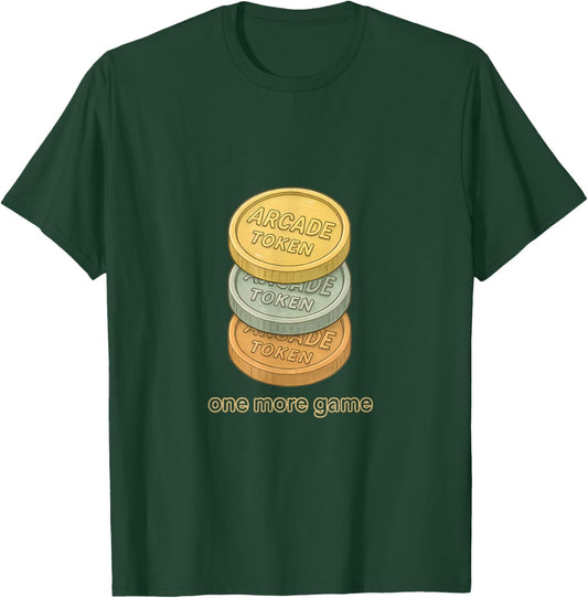 Retro Arcade Token Stack Vintage Gaming Design T-Shirt - T-Shirt | Forest