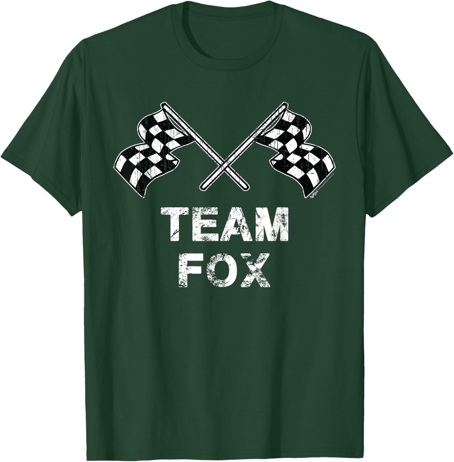 Vintage Team Fox Family Name Checked Flag Racing T-Shirt - T-Shirt | Forest