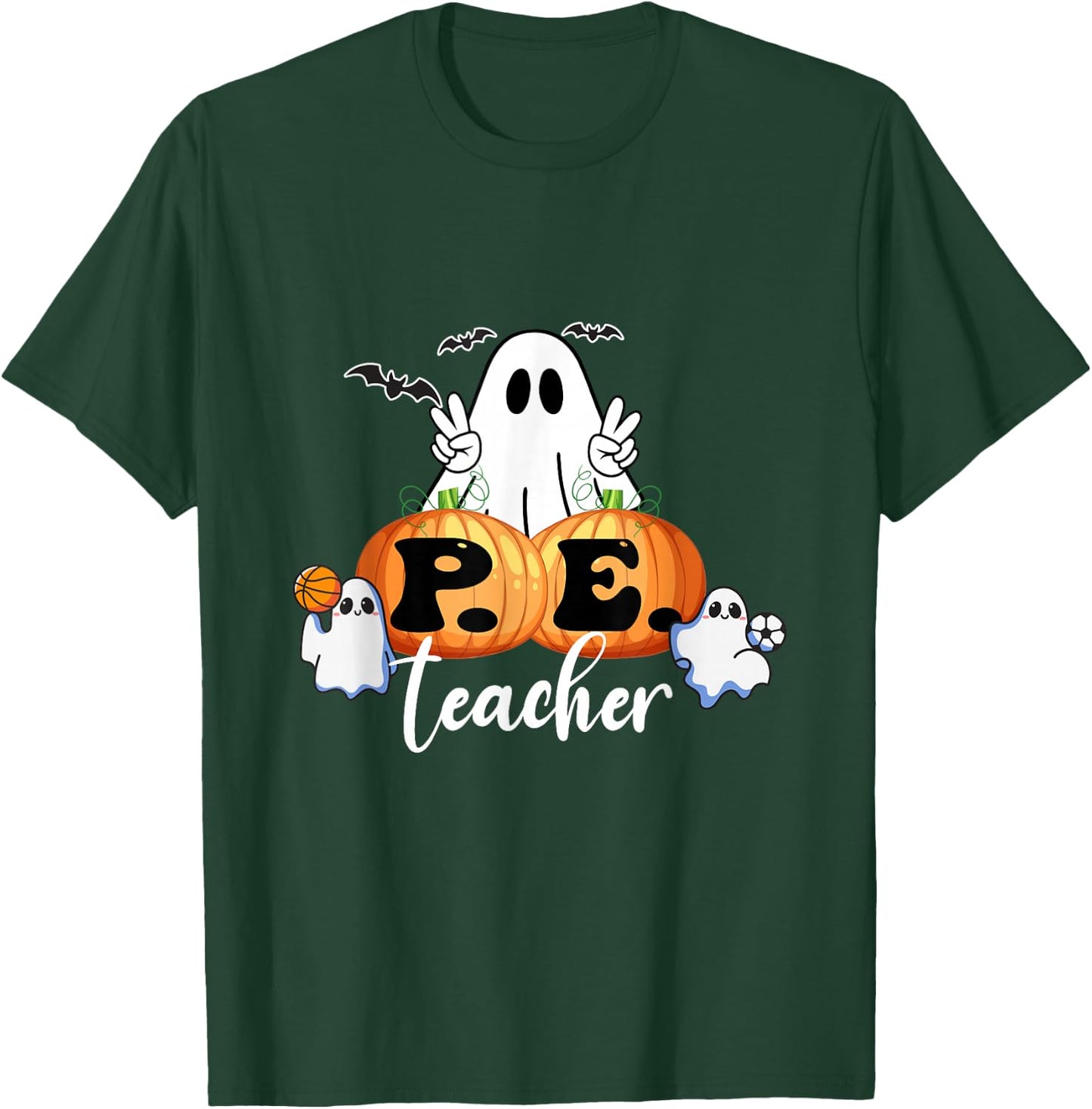 Funny Halloween P.E. Teacher Ghosts Pumpkins Sports Lover T-Shirt - T-Shirt | Forest