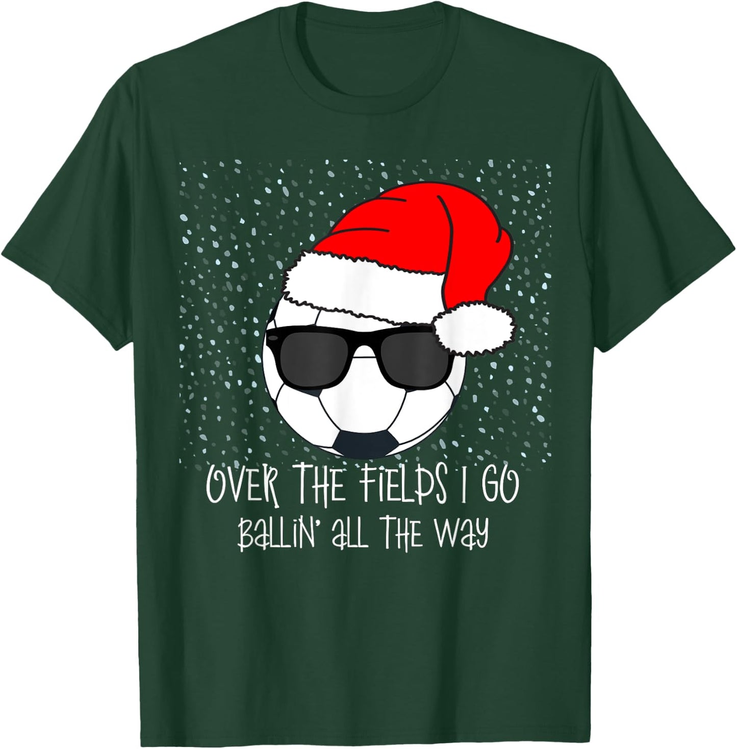 Santa Claus Hat Soccer Ball Sunglasses Christmas Baller Kids T-Shirt - T-Shirt | Forest