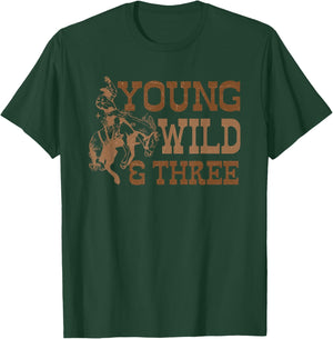 3rd Birthday Boy Cowboy Young Wild & Three Year Old Western T-Shirt - T-Shirt | Forest