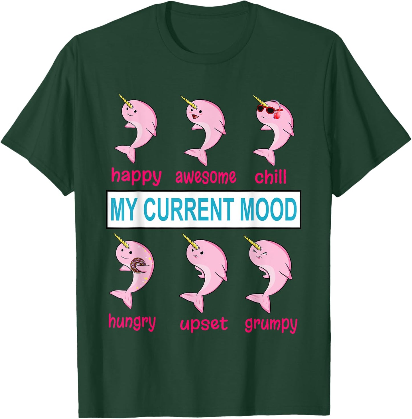 Funny Narwhal Unicorn of the Sea Lover Mood Donut Kawaii T-Shirt - T-Shirt | Forest