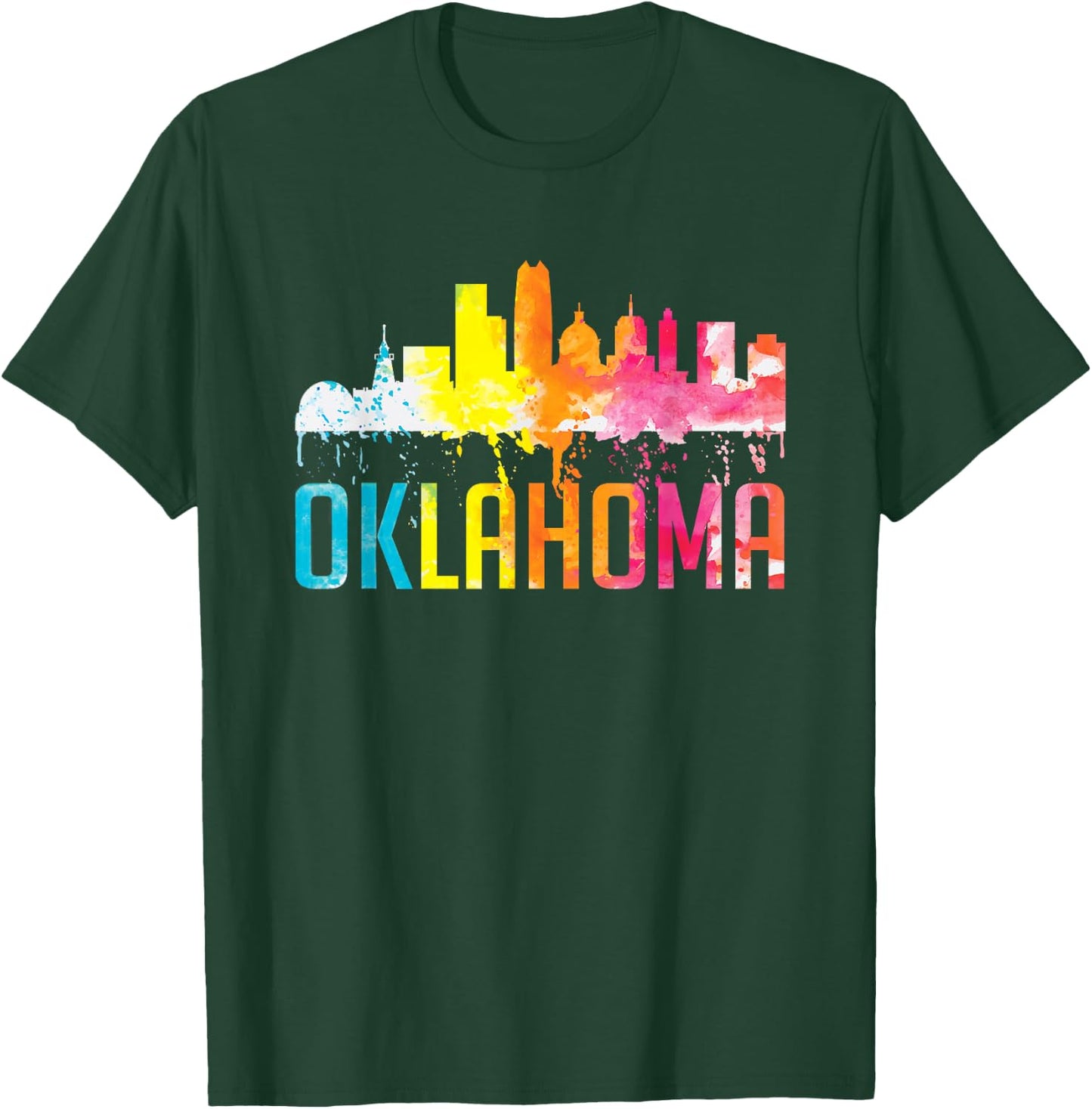 Oklahoma City OK Retro Watercolor Skyline Art Souvenir Gift T-Shirt - T-Shirt | Forest