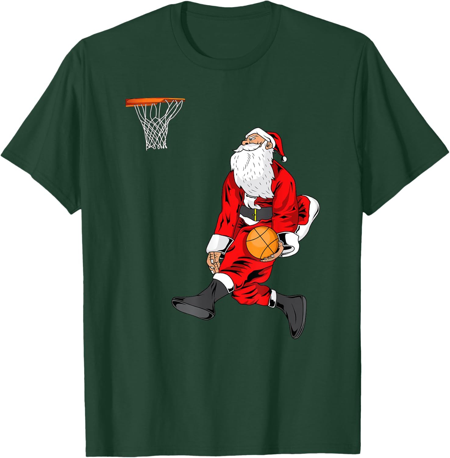 Santa Playing Basketball | Slam Dunk Christmas Gift T-Shirt - T-Shirt | Forest