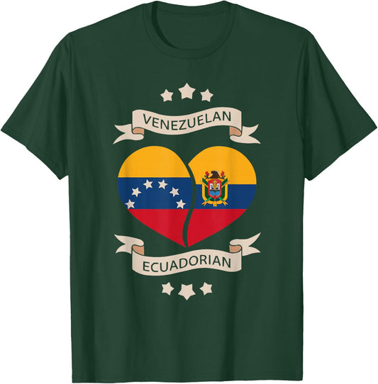 Half Venezuelan Half Ecuadorian Ecuador Flag Venezuela T-Shirt - T-Shirt | Forest
