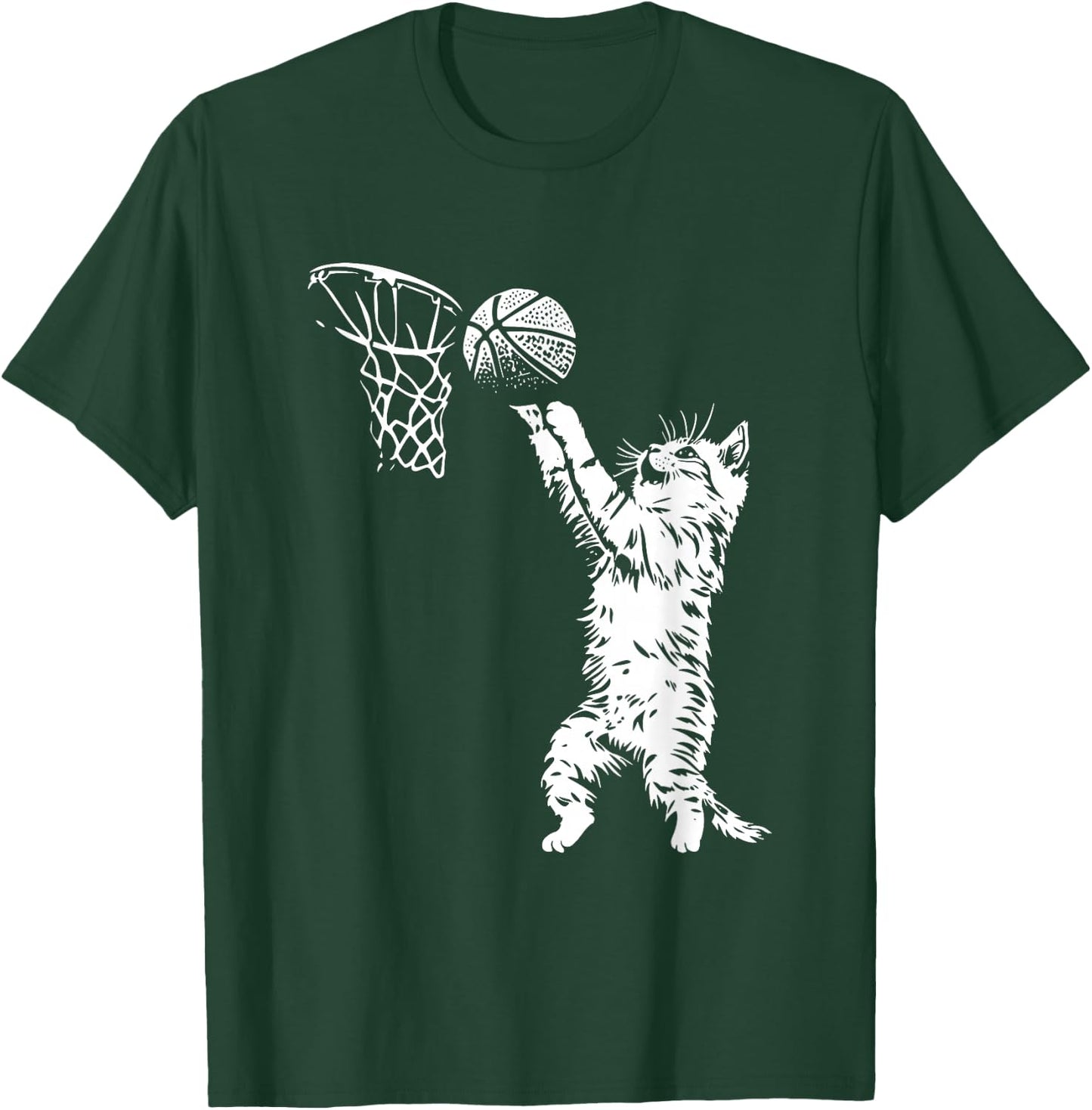 Funny Cat Basketball Graphic Women Kids T-Shirt - T-Shirt | Forest