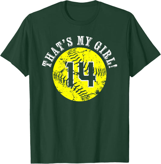 Unique That's My Girl #14 Softball Player Mom or Dad Gifts T-Shirt - T-Shirt | Forest