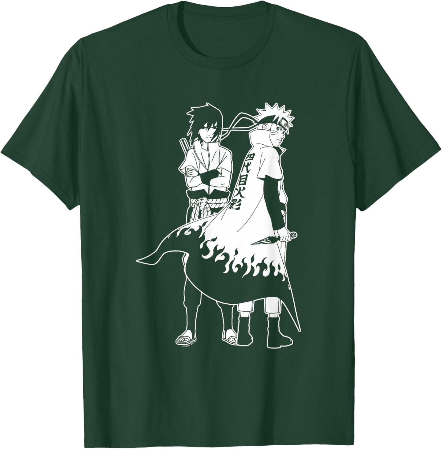 Naruto Shippuden Naruto and Sasuke Outline Anime T-Shirt - T-Shirt | Forest