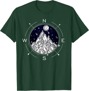 Great Outdoors Wanderlust - Boho Mountain Compass T-Shirt - T-Shirt | Forest