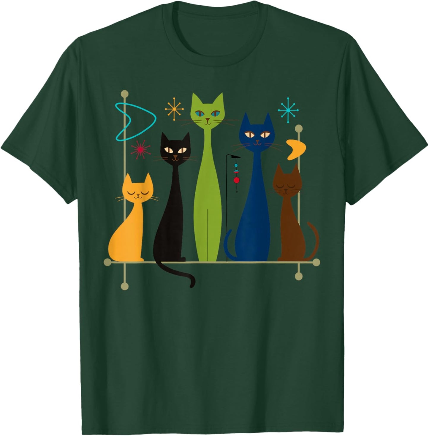 Retro Mid-Century Modern Cats 50s 60s Style T-Shirt - T-Shirt | Forest