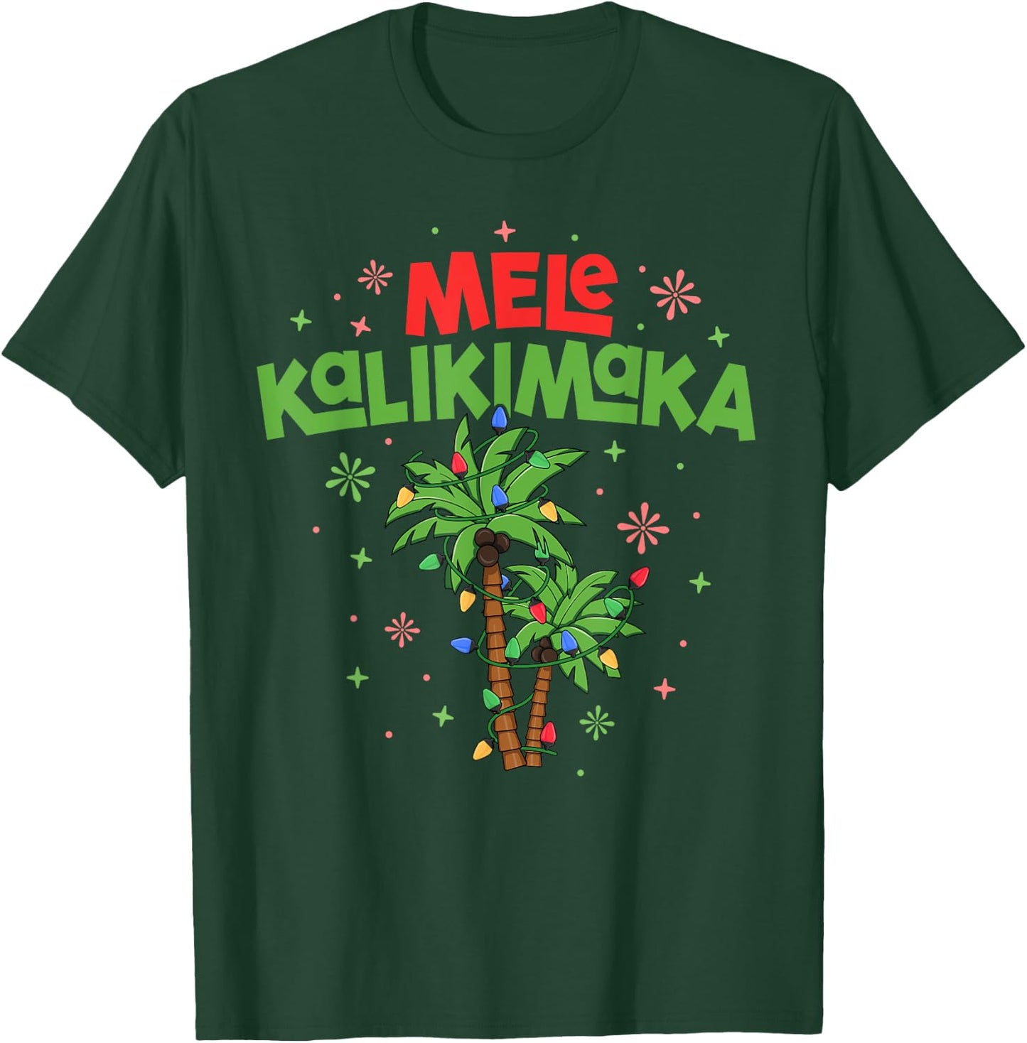 Mele Kalikimaka Hawaiian Christmas Palm Tree Lights Xmas T-Shirt - T-Shirt | Forest