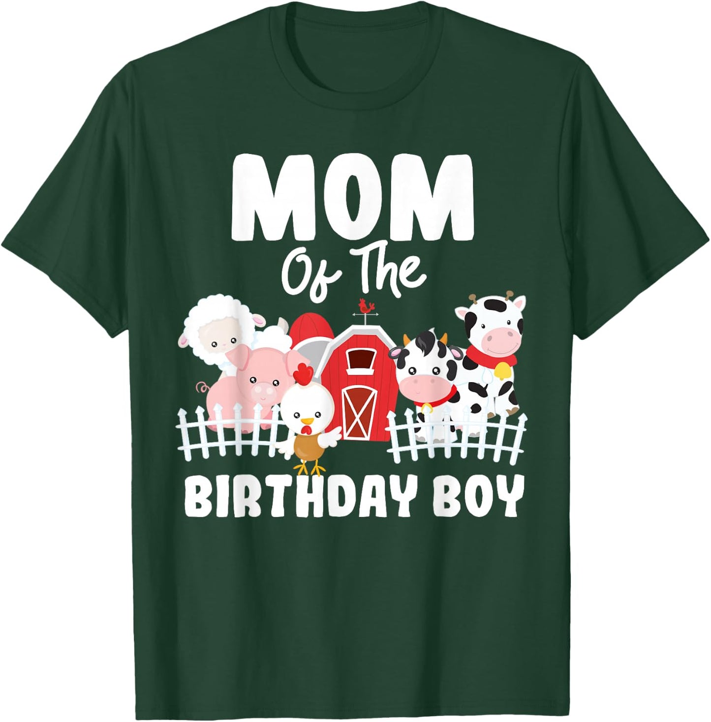 Mom Of The Birthday Boy Farm Animals Birthday Party T-Shirt - T-Shirt | Forest
