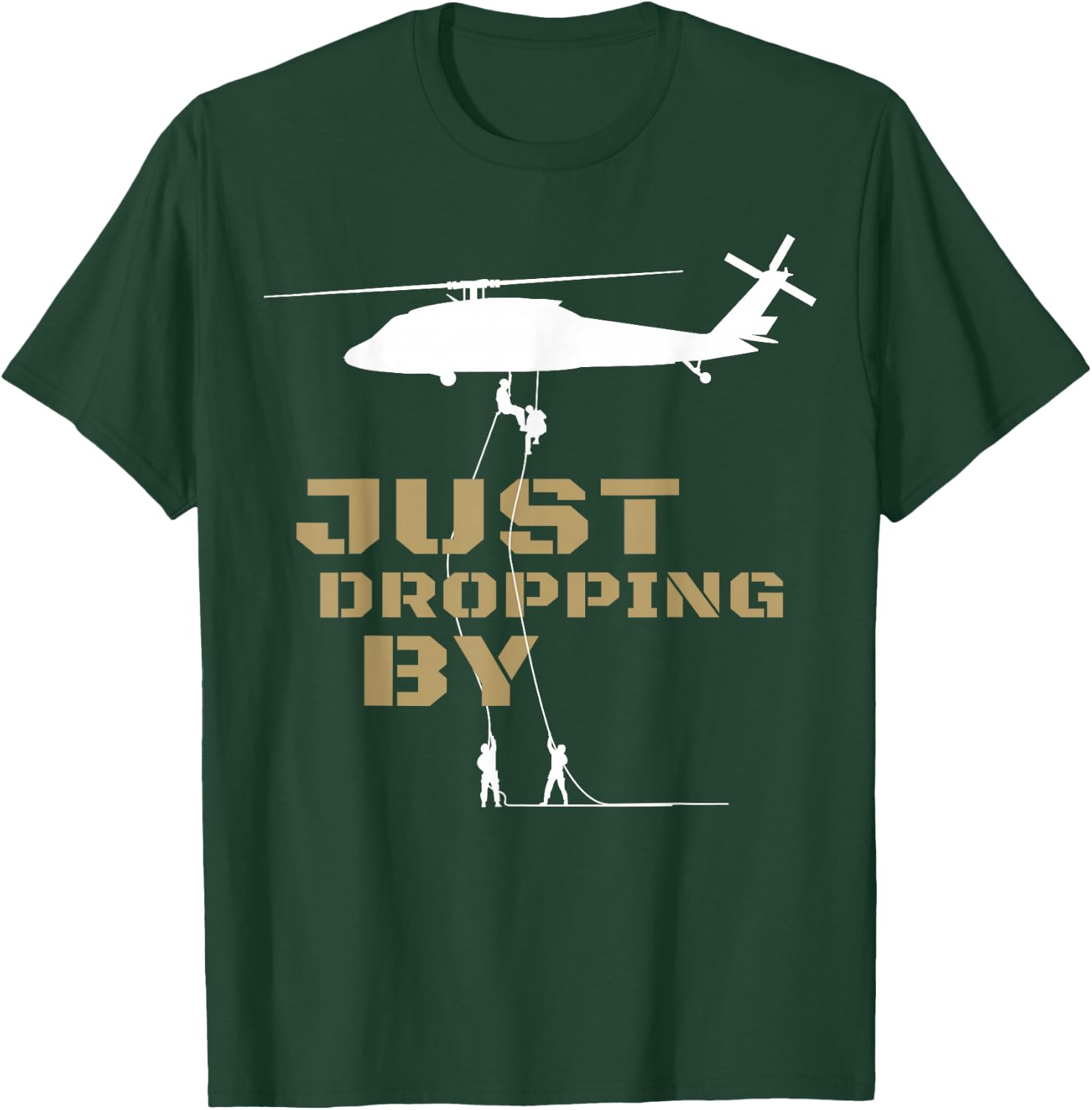 UH-60 Black Hawk Helicopter Rappelling Abseiling Soldiers T-Shirt - T-Shirt | Forest