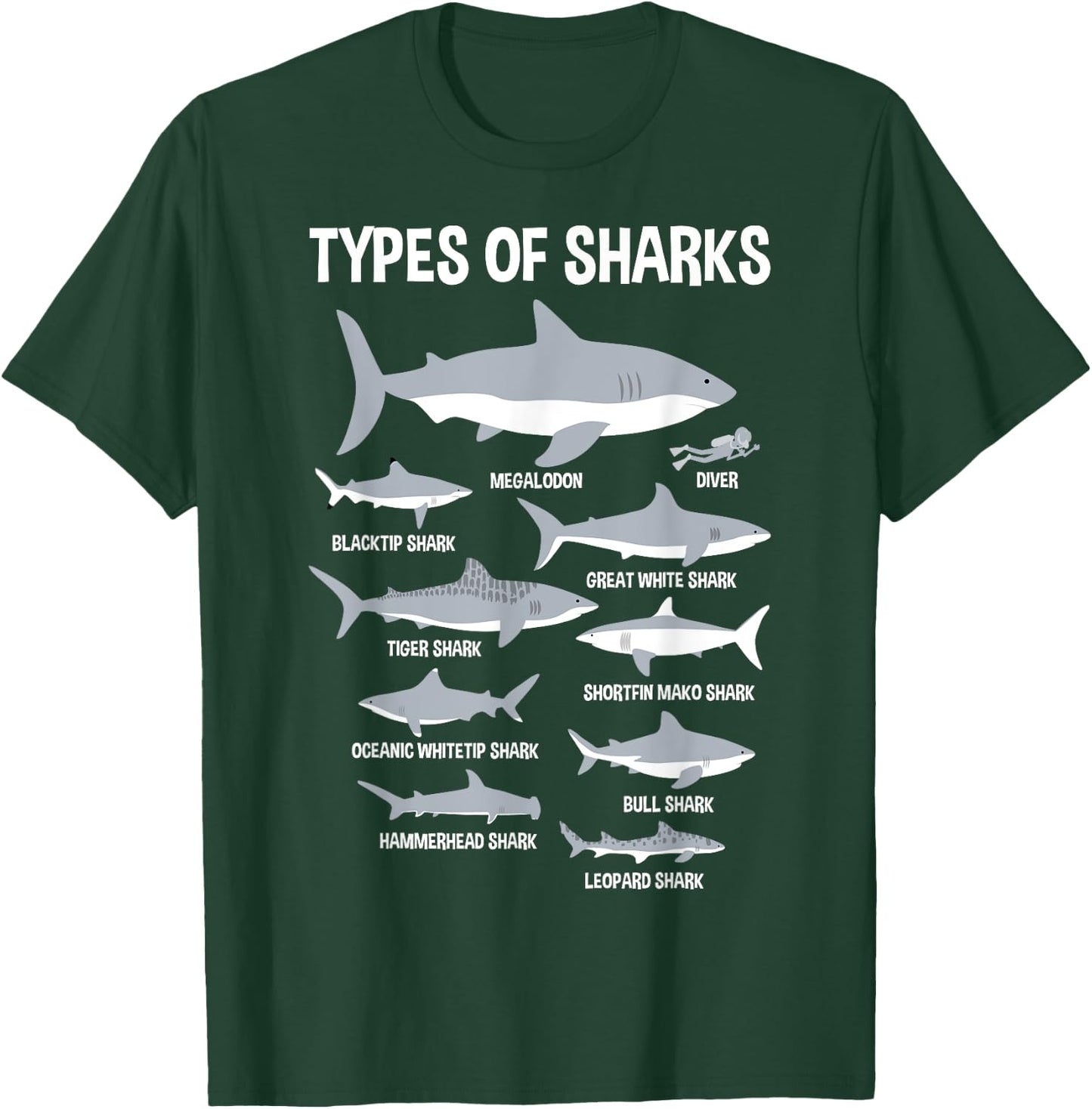 9 Types Of Sharks Educational Ocean Kids Boys Gift T-Shirt - T-Shirt | Forest