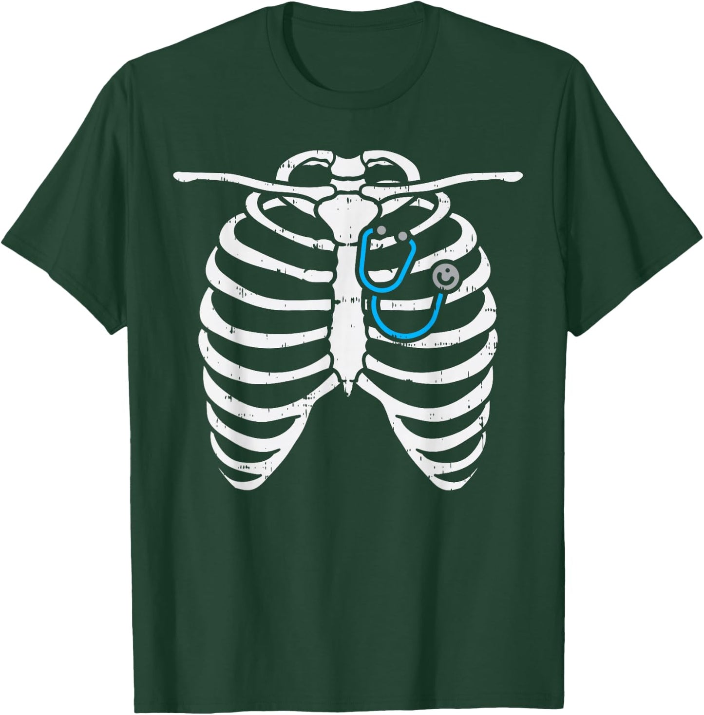 Stethoscope Skeleton Ribs Funny Nurse Halloween Costume Gift T-Shirt - T-Shirt | Forest