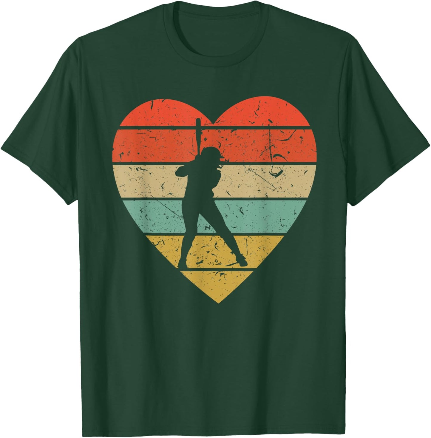 Softball Player Vintage Design Retro Baseball Heart Sport T-Shirt - T-Shirt | Forest