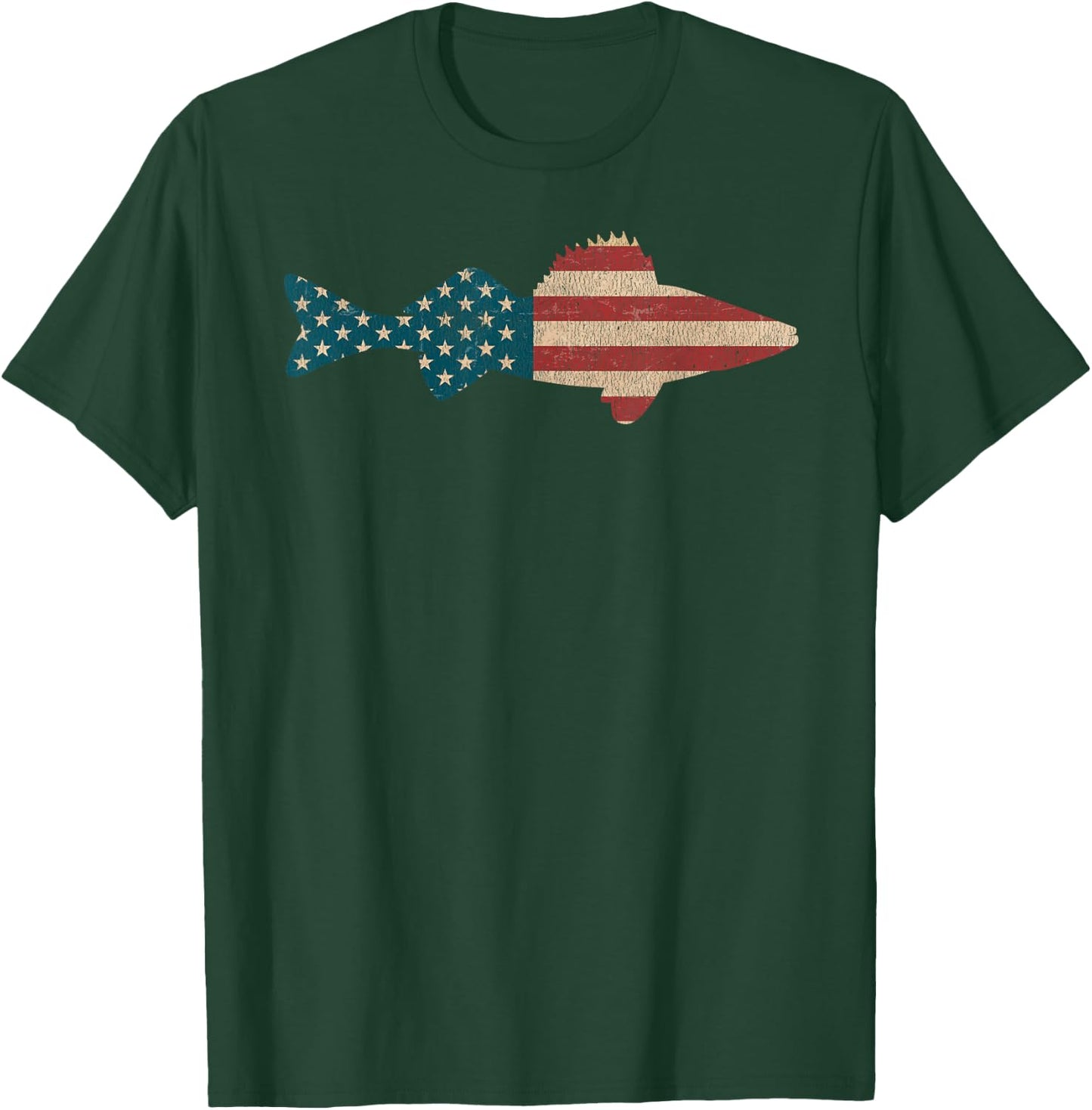 Walleye Fishing American Flag Sauger Angling T-Shirt - T-Shirt | Forest