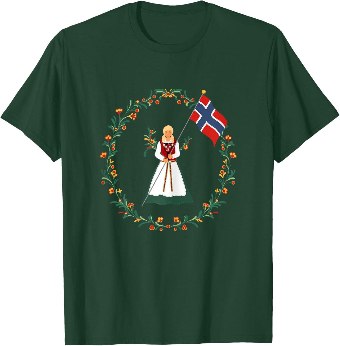 Bunad Norway Girl Costume Rosemaling Norwegian T-Shirt - T-Shirt | Forest