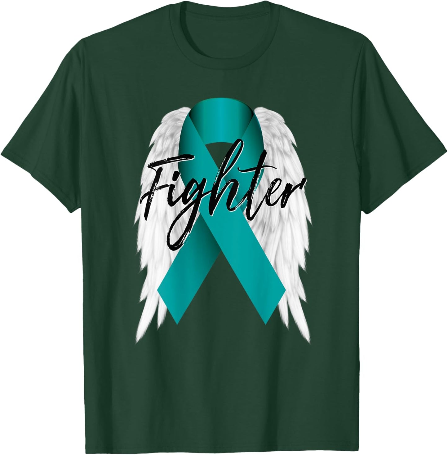 Ovarian Cancer Fighter Shirt Teal Ribbon Angel Wings Gift T-Shirt - T-Shirt | Forest