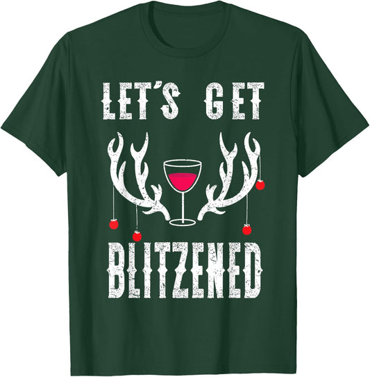Blitzened Funny Christmas Reindeer Blitzen Wine Lovers T-Shirt - T-Shirt | Forest