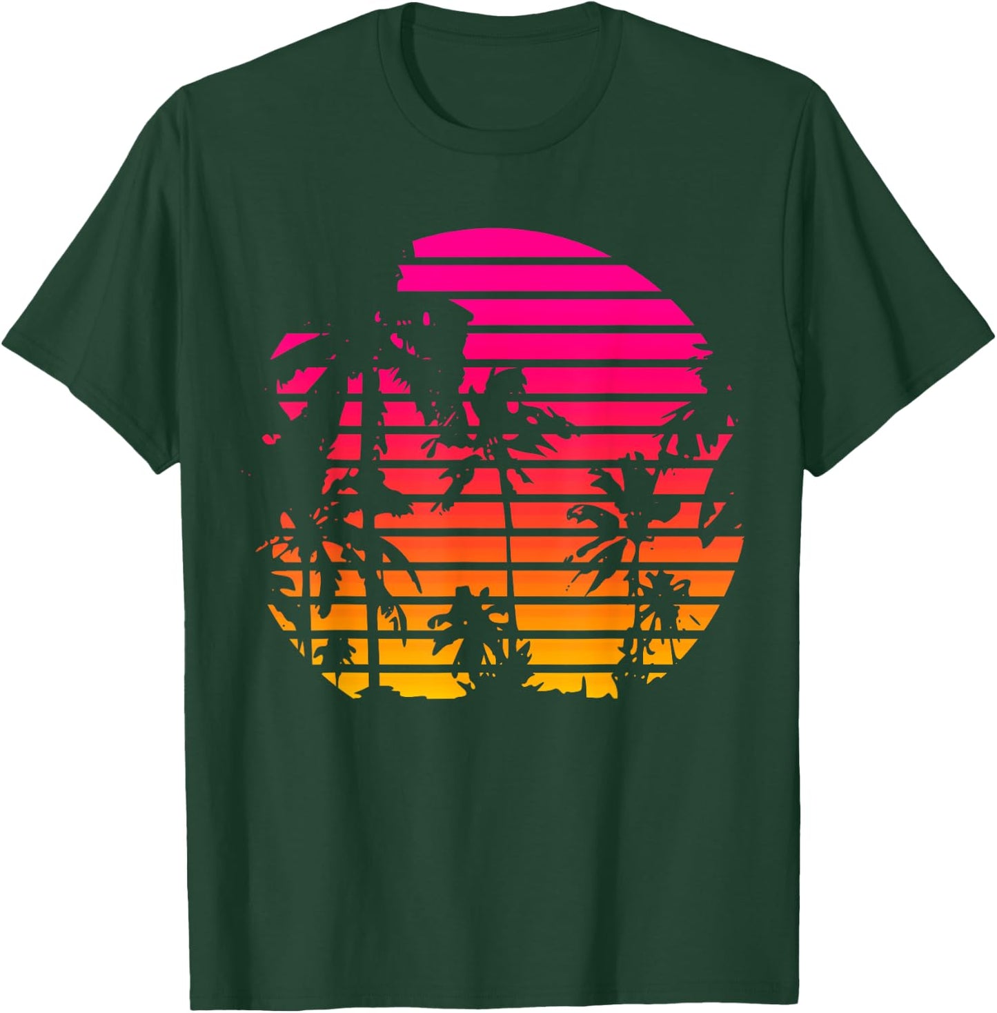 1980's Summer Tropical Beach Palm Tree Sunset Women Girls Kids T-Shirt - T-Shirt | Forest