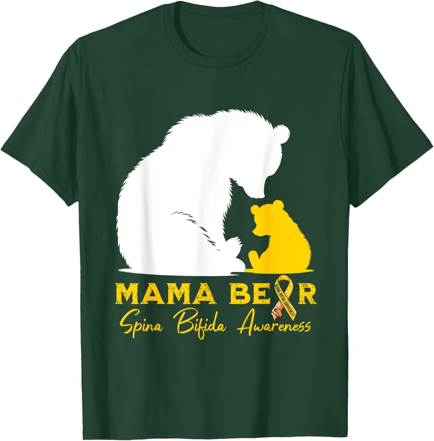 Mama-Bear Spina Bifida Awareness Yellow Ribbon T-Shirt - T-Shirt | Forest