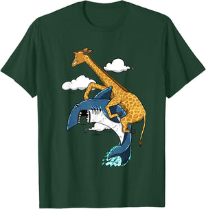 Giraffe Riding Shark Funny Animal Lover Girls Gift T-Shirt - T-Shirt | Forest