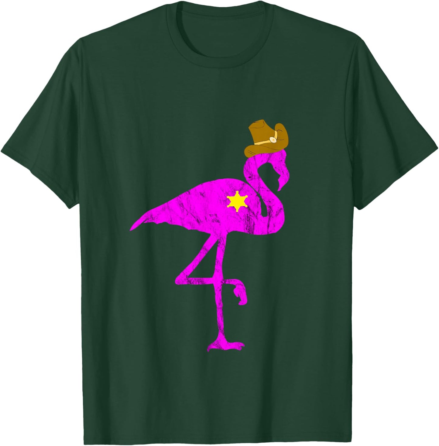 Cowboy Flamingo Exotic Bird Flamazing Sheriff Rancher T-Shirt - T-Shirt | Forest