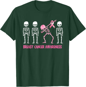 Dabbing Skeleton Pink Ribbon Breast Cancer Halloween T-Shirt - T-Shirt | Forest