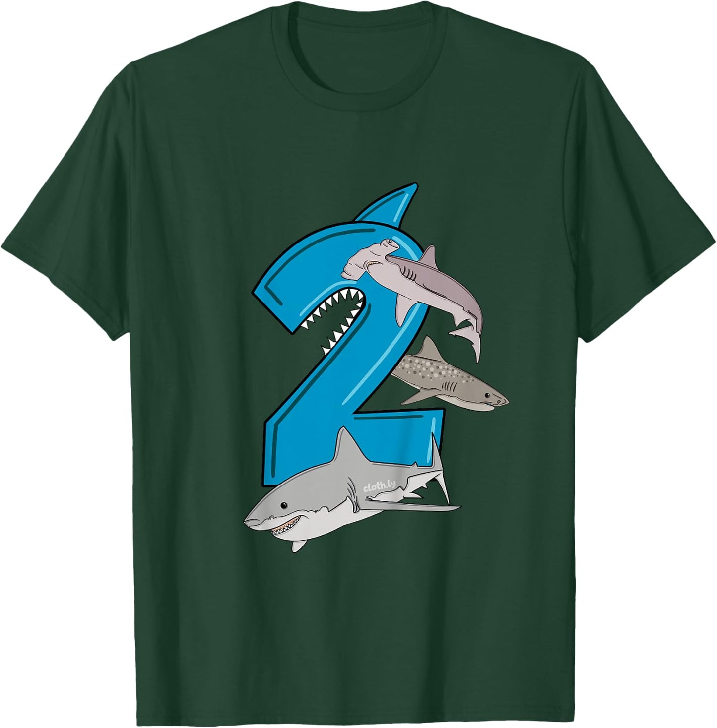 Kids 2nd Birthday Boys Great White Shark Gift Birthday T-Shirt - T-Shirt | Forest