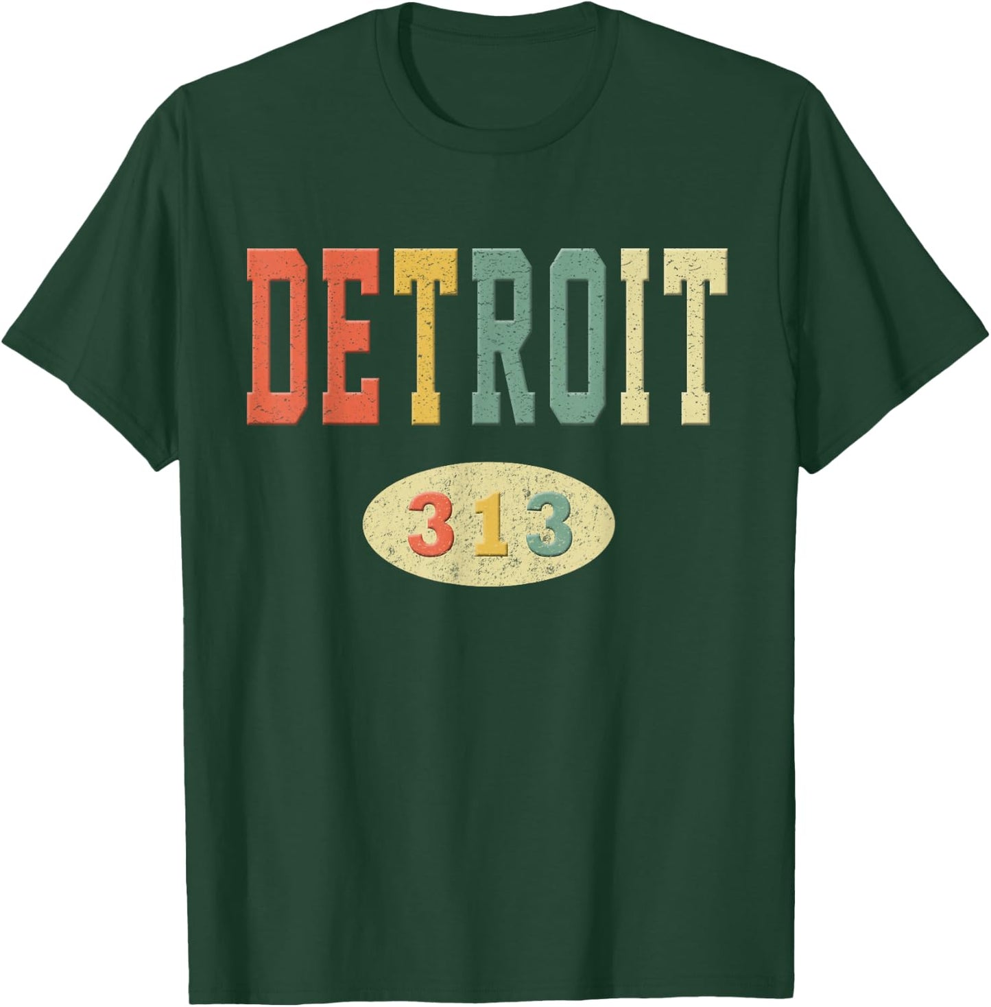 Detroit Shirt Area Code 313 Retro 70s Colors T-Shirt - T-Shirt | Forest