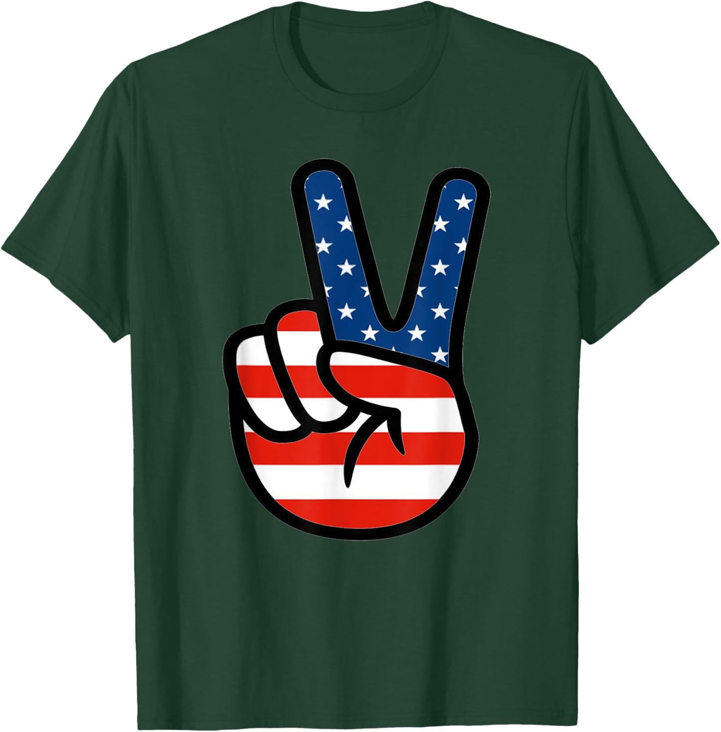 Fourth 4th of July Shirt American Flag Peace Sign Hand T-Shirt - T-Shirt | Forest