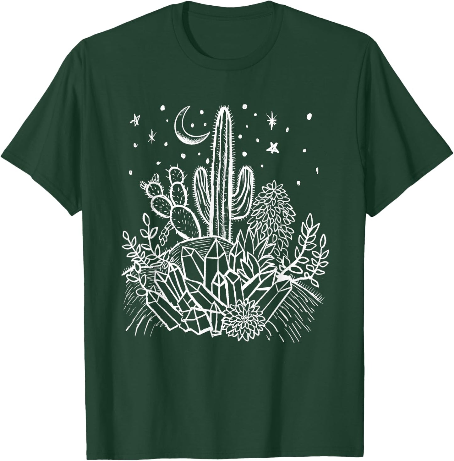 Cactus, Crystals, Succulents Desert Moon Witchy Goth T-Shirt - T-Shirt | Forest