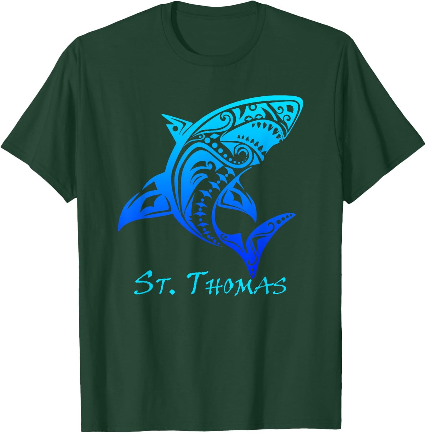 St. Thomas Tribal Shark Polynesian Tattoo Style Vacation T-Shirt - T-Shirt | Forest
