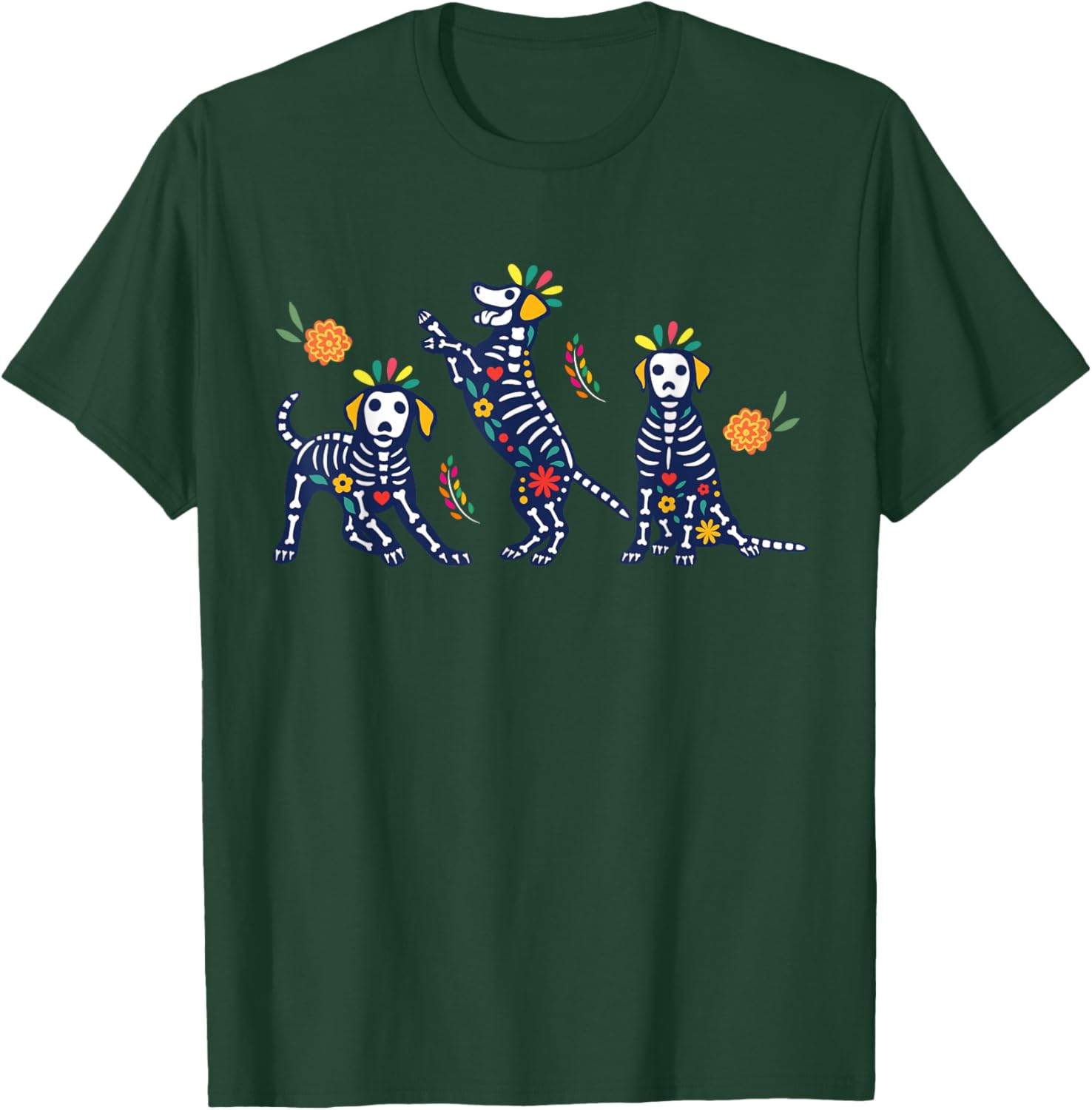 Day of The Dead Colorful Skeleton Dogs Mexican Halloween T-Shirt - T-Shirt | Forest
