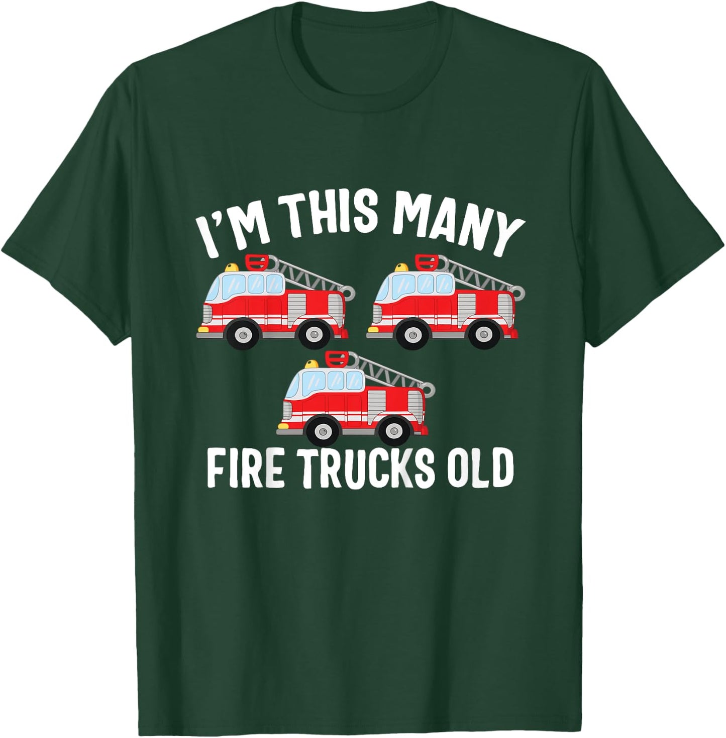 3 Year Old Firefighter Birthday Party Fire Truck 3rd Gift T-Shirt - T-Shirt | Forest