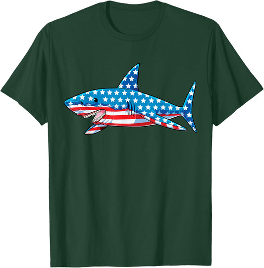 Shark 4th of July American Flag Boys Kids Men Jawsome Youth T-Shirt - T-Shirt | Forest