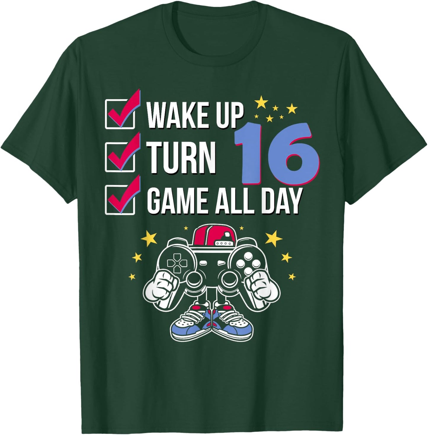 Gamer Birthday Shirt 16 Years Old Level 16 Unlocked Boy Gift T-Shirt - T-Shirt | Forest