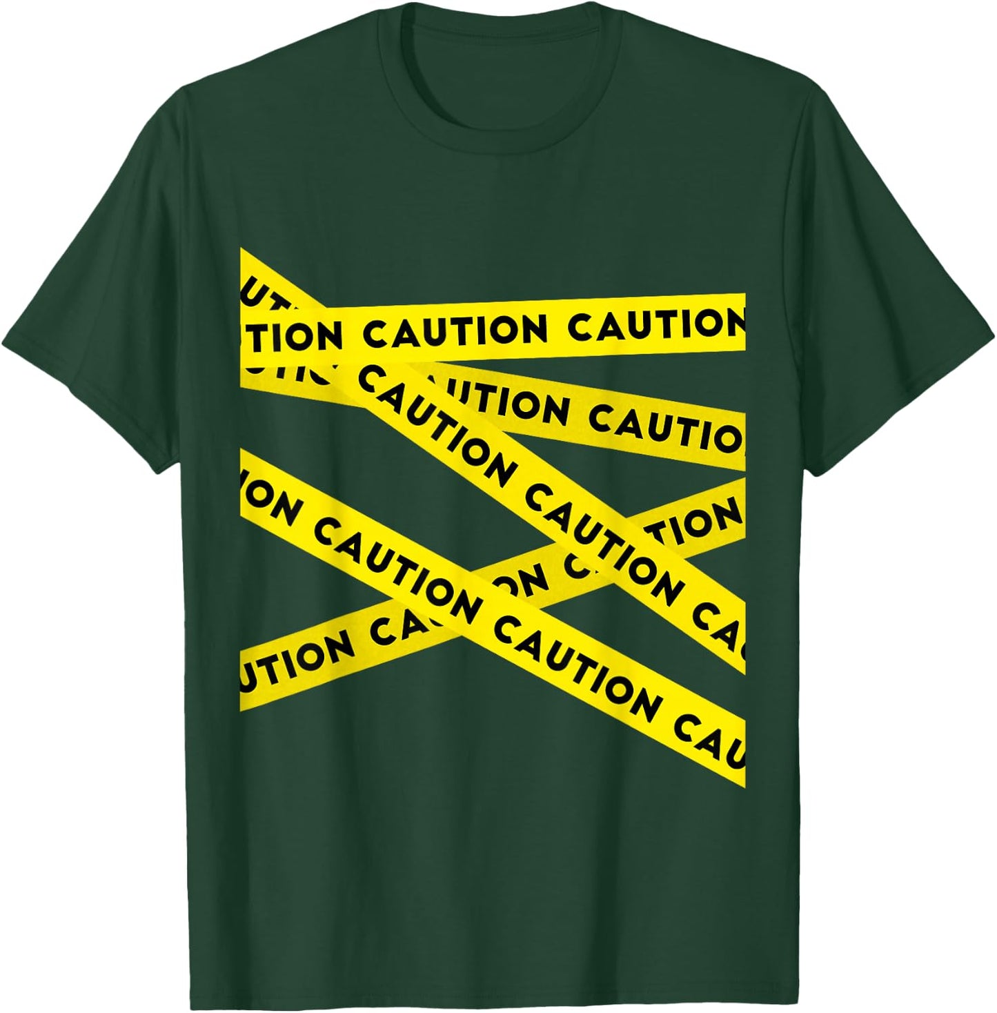 TICKLE Graphic Caution Tape Warning -Adults Black Small Modern Graphic Caution Tape Short Sleeve T-Shirt - T-Shirt | Forest