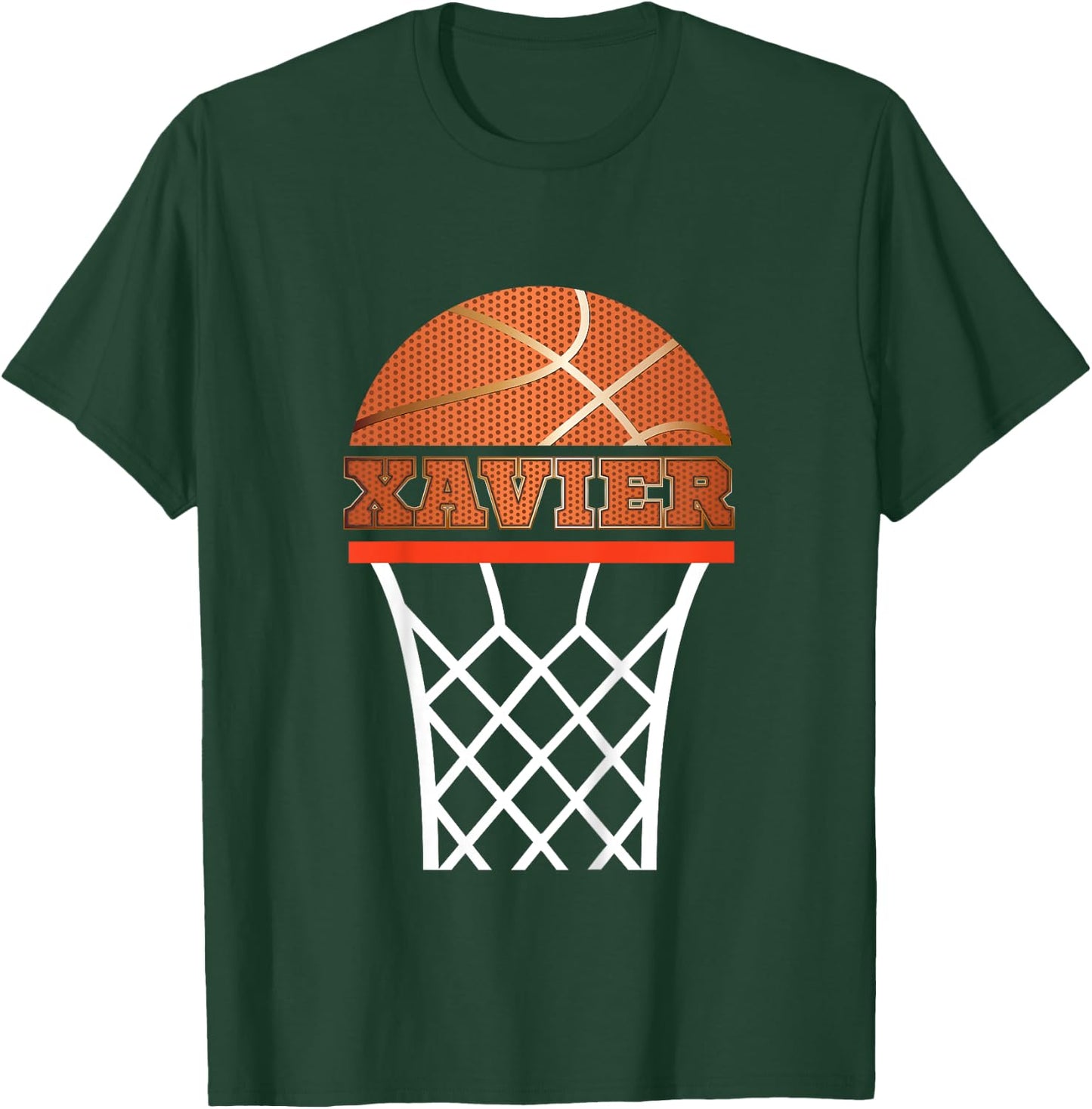 Kids Basketball Apparels | Boy Custom Name Xavier, Youth T Shirt T-Shirt - T-Shirt | Forest