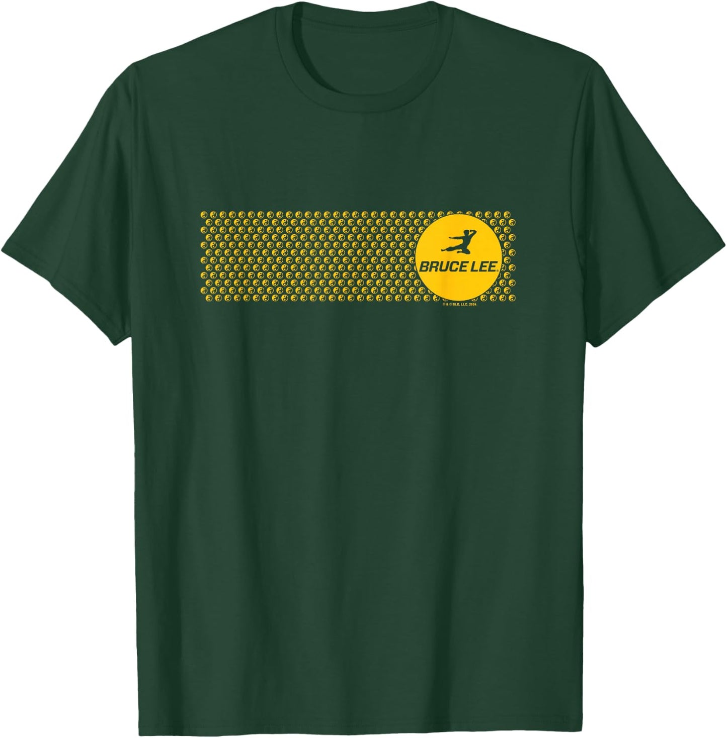 Bruce Lee Flying Kick Silhouette Yellow Circle Logo T-Shirt - T-Shirt | Forest
