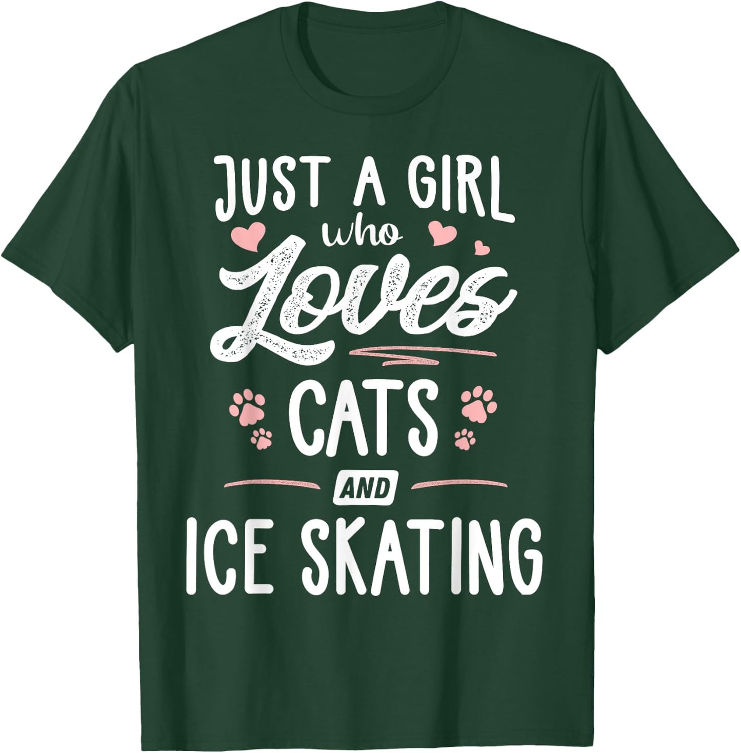 Just A Girl Who Loves Cats And Ice Skating Gift Cat Lover T-Shirt - T-Shirt | Forest