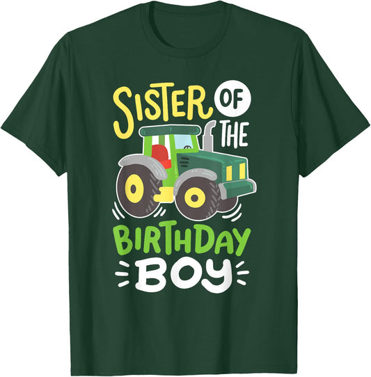 Sister of the Birthday Boy Cute Farm Tractor Kids Family T-Shirt - T-Shirt | Forest