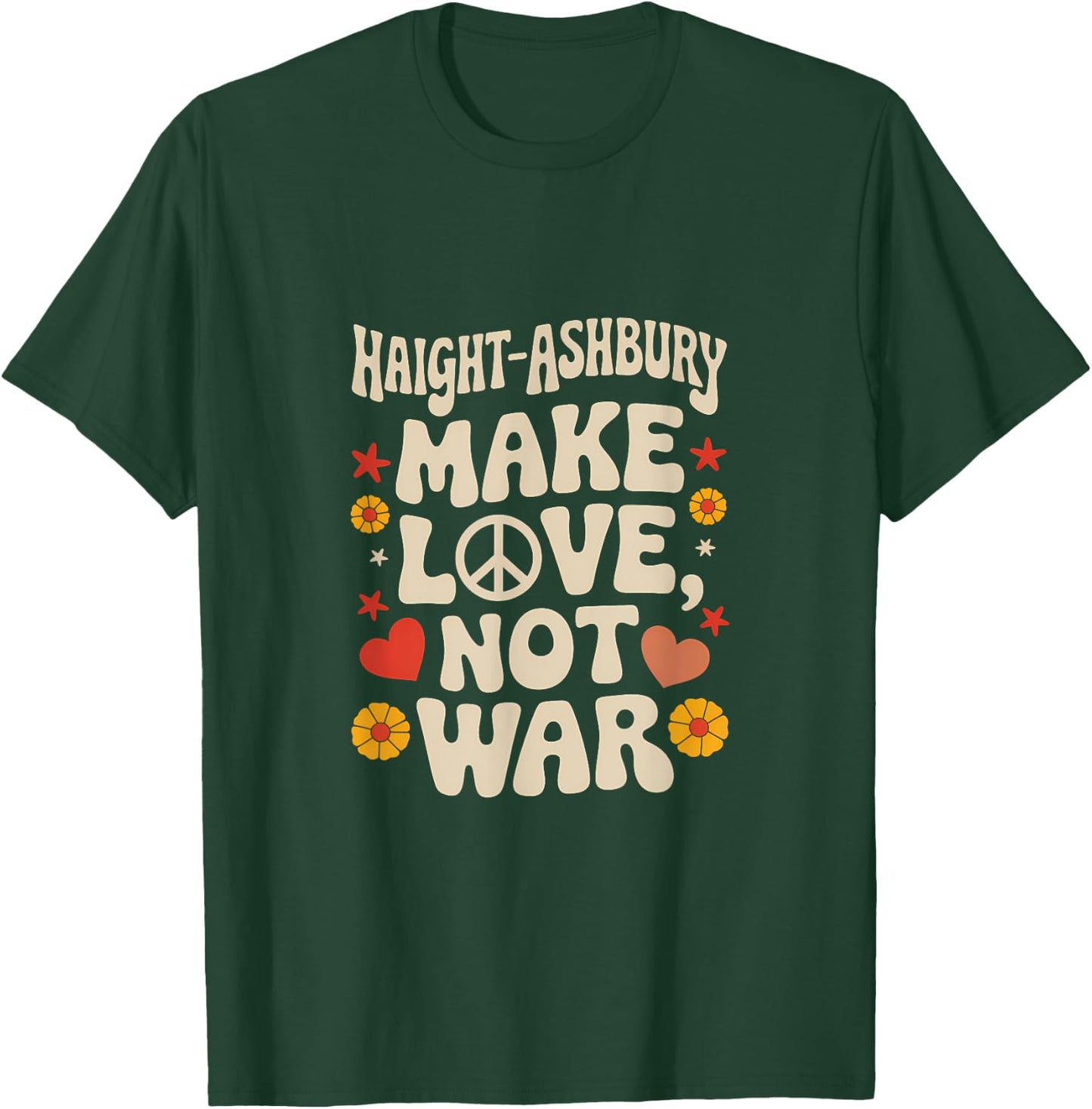 Haight Ashbury: Make Love Not War Retro Harmony Design T-Shirt - T-Shirt | Forest