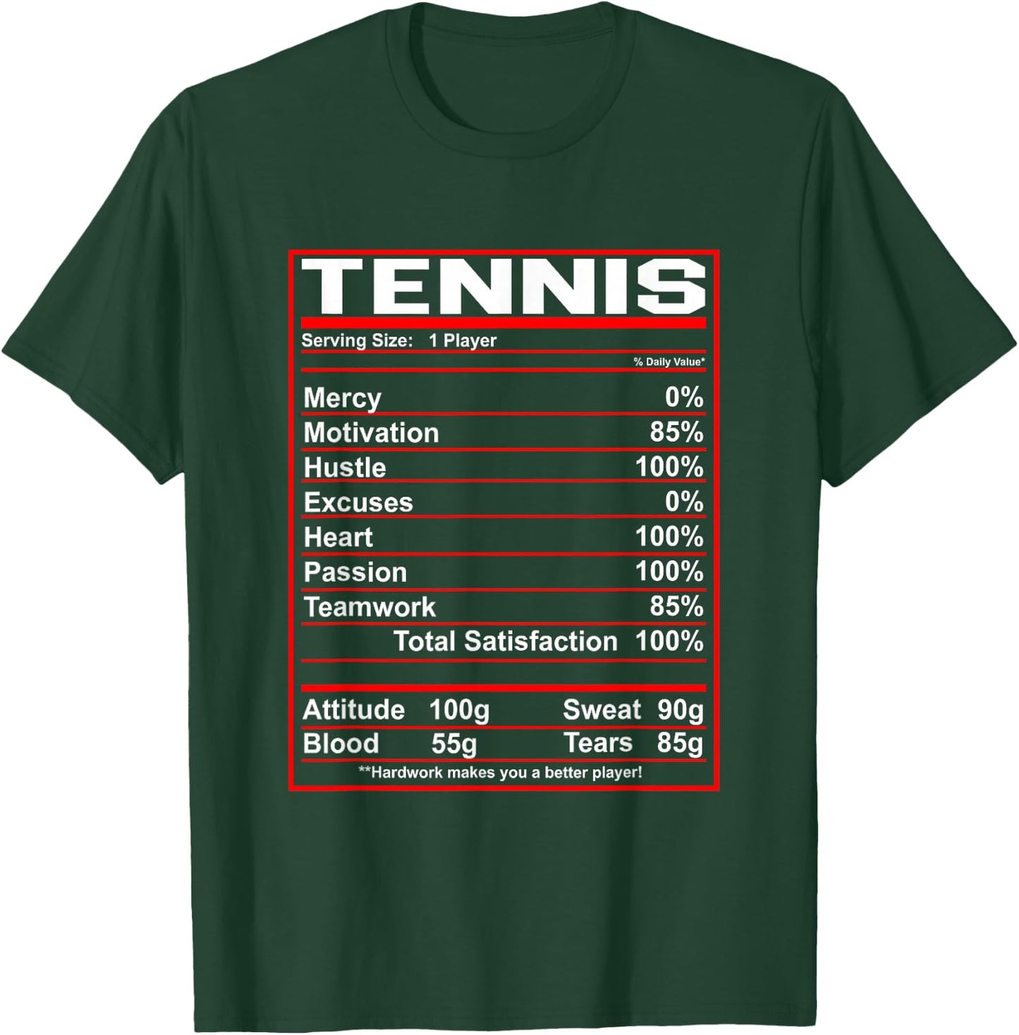 Funny Tennis Nutrition Facts T-Shirt - T-Shirt | Forest