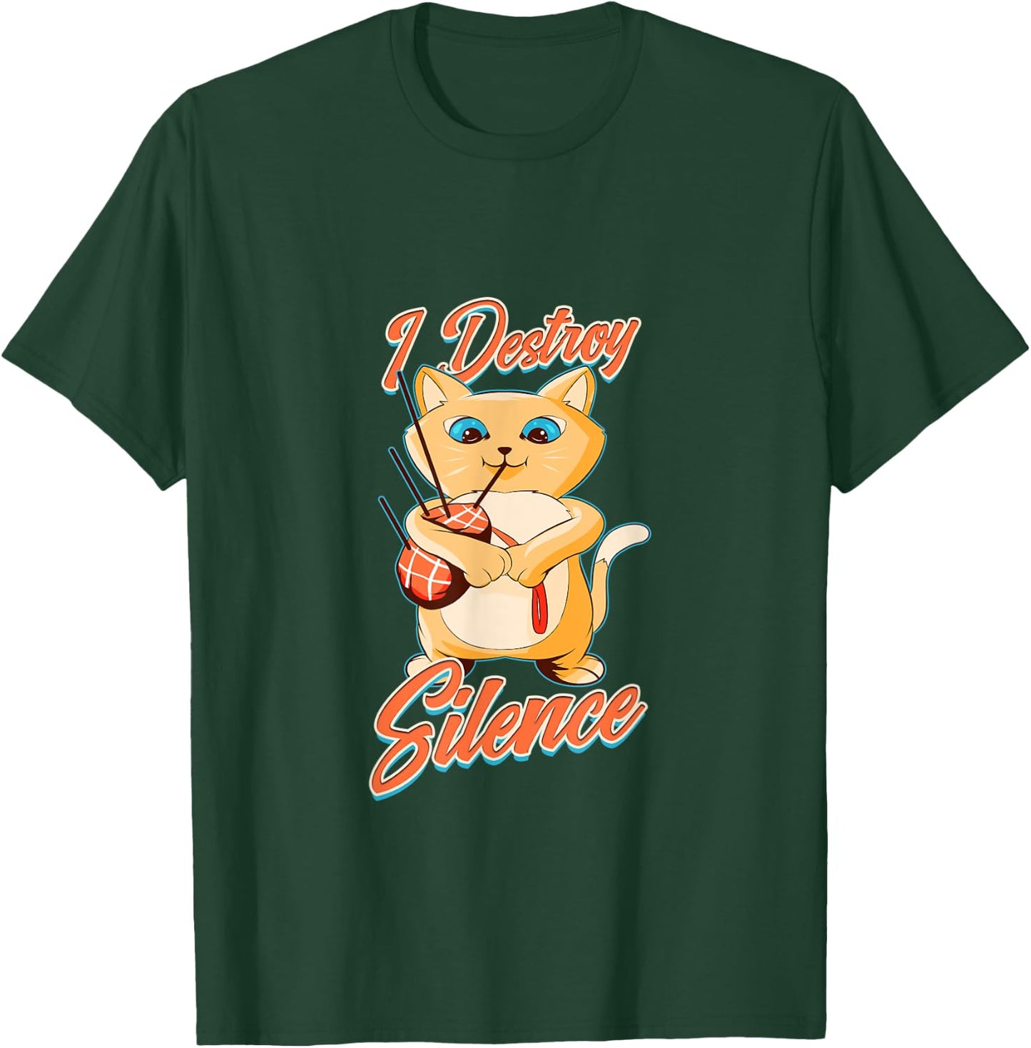 Bagpipe Cat I Destroy Silence Scottish Bagpiper Gift T-Shirt - T-Shirt | Forest