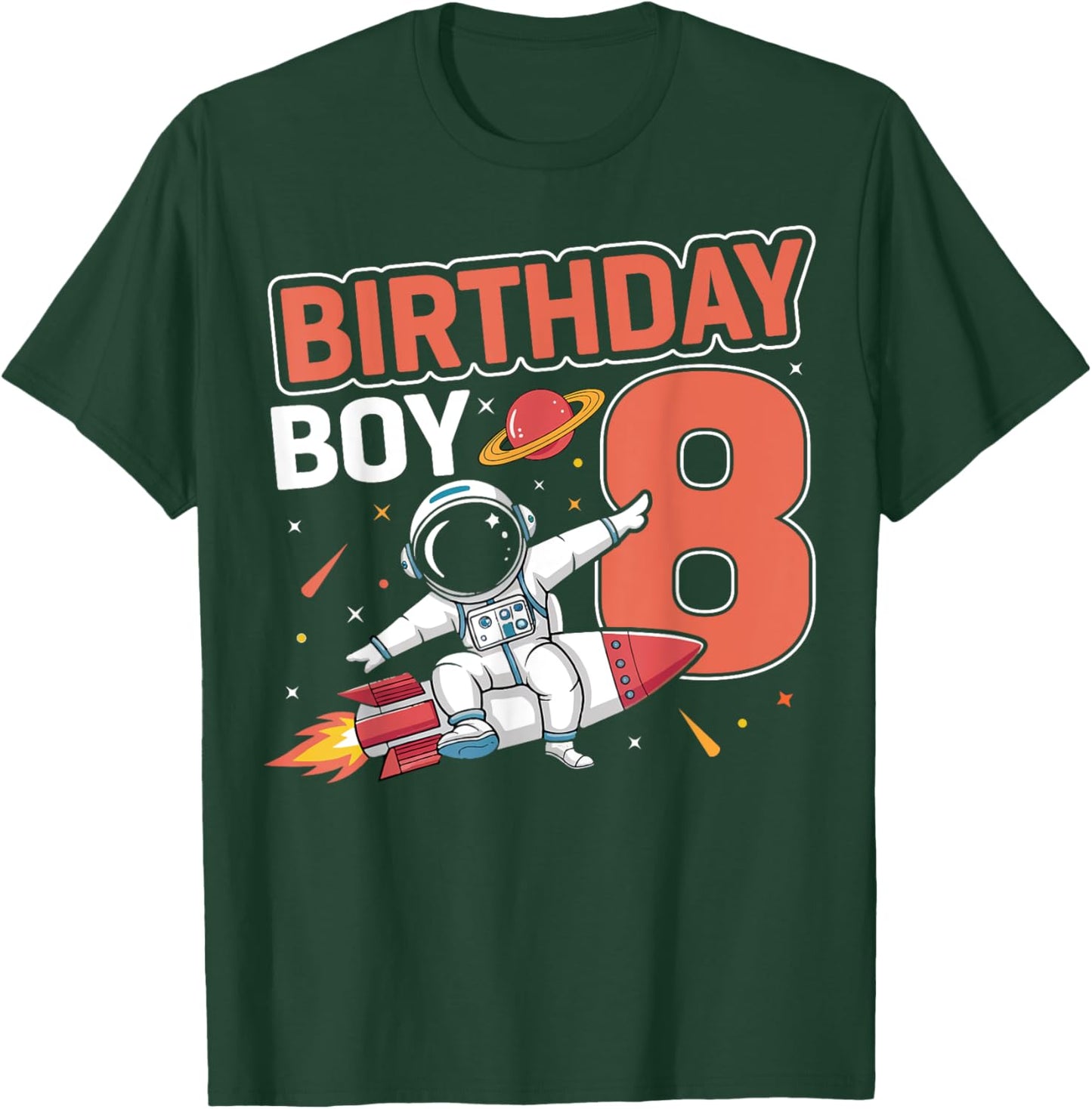 8 Years Old Birthday Boy Astronaut Space 8th Birthday T-Shirt - T-Shirt | Forest